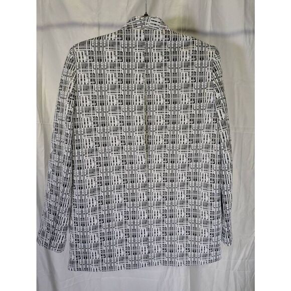 CALVIN KLEIN Classy Blazer Open Jacket Black White Jacquard Textured Stretch Bla - Picture 2 of 6